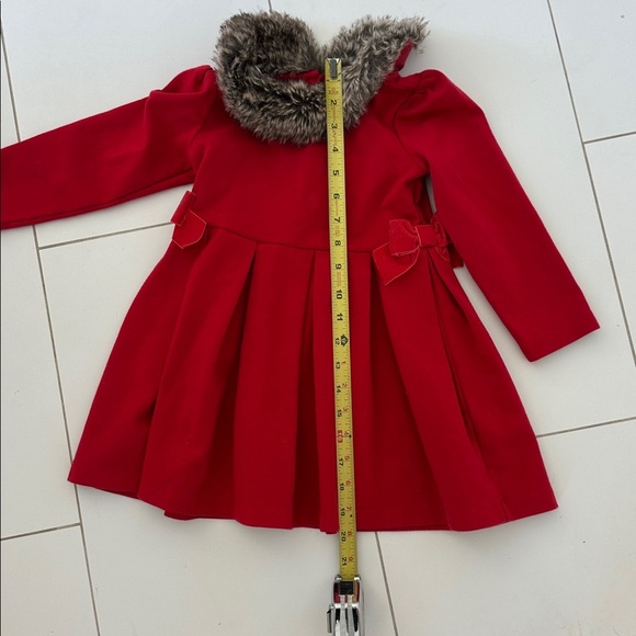 Janie & Jack Red Fur Collar Dress with bows 3T - Picture 5 of 6